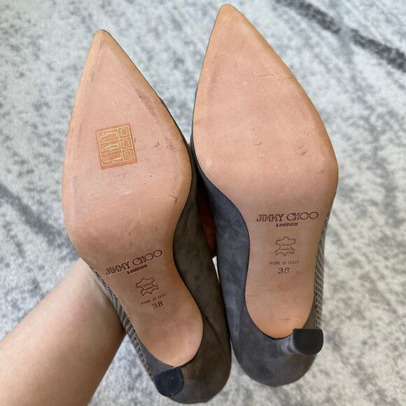 Jimmy Choo Grey Suede & Snakeskin Pumps Size 38 - Picture 12 of 14
